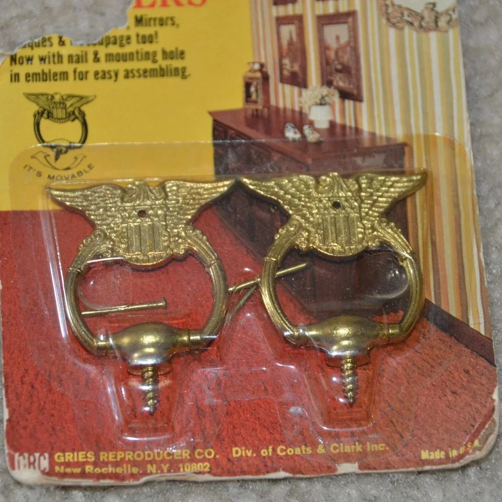 2 SETS GRIES REPRODUCERS EAGLE COLONIAL PICTURE MIRROR PLAQUE DECOUPAGE Hangers